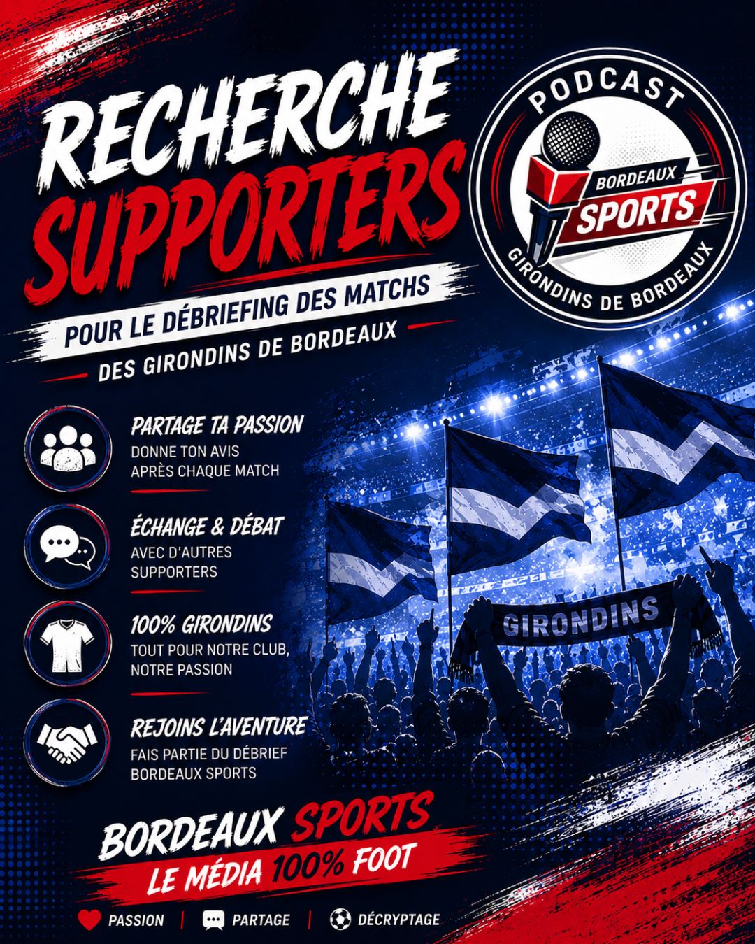 Affiche Recherche Supporters - Bordeaux Sports
